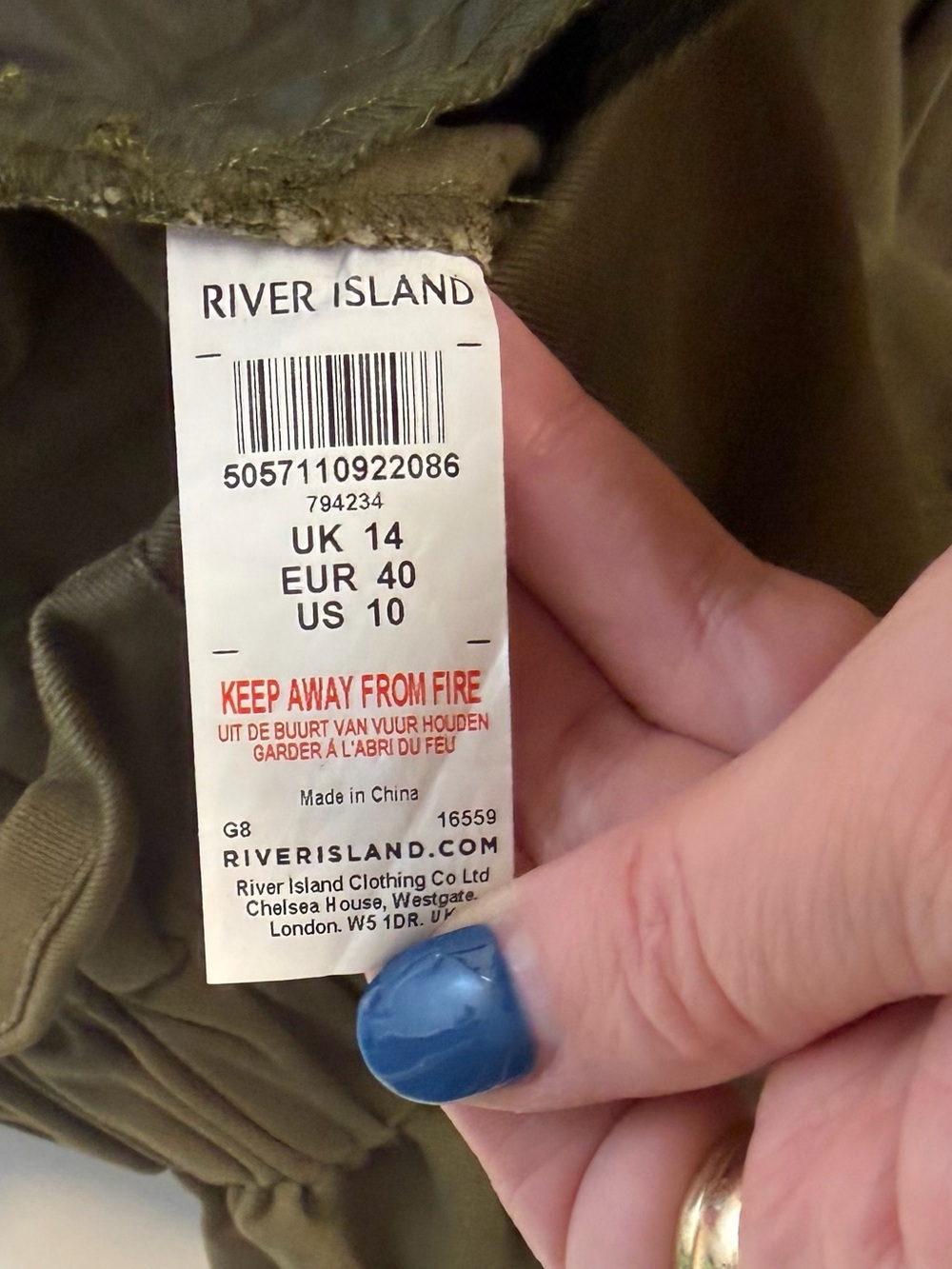 River Island Olive Cargo Pants Paper Bag elastic waist clean front Women’s 10 - Picture 6 of 8